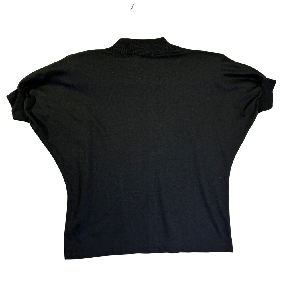 Vintage Skylite Black Mock Neck Dolman Sleeve Embroidered Crest Top Medium USA